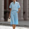 Women's Loose Fit Two-piece Outfit Set Short Sleeve Stand Collar Shirt High Waist Culotte Coordinates