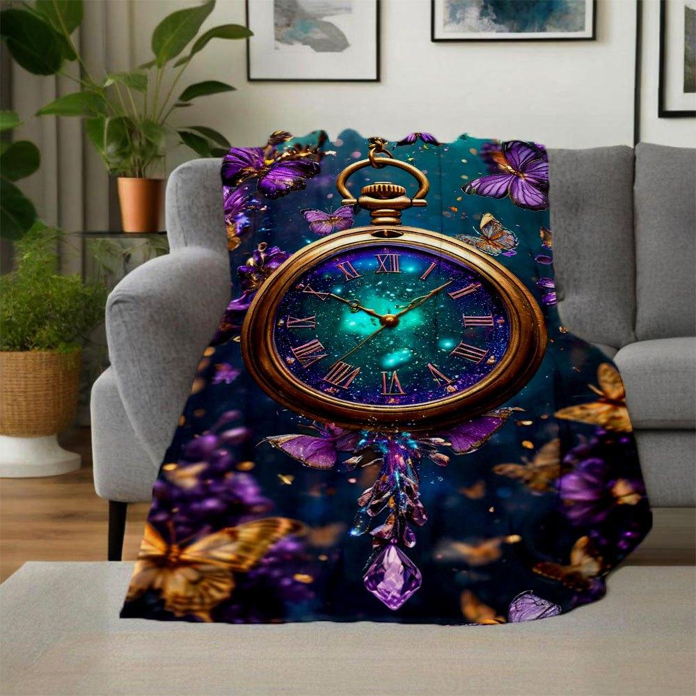 "Enchanted Butterfly Pocket Watch: Timeless Magic in Every Second"Blanket Flannel Throw Blanket for Sofa, Bed, Travel, Camping, Office