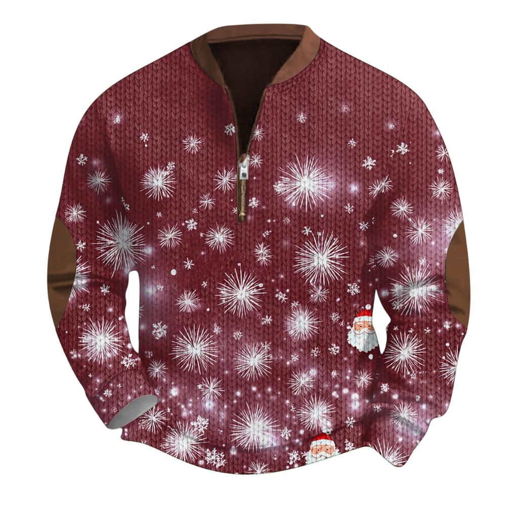Mens Christmas Sweater Zip Up Sweatshirts Vintage Knit Graphic Sweatshirt Xmas Stand Collar Pullover