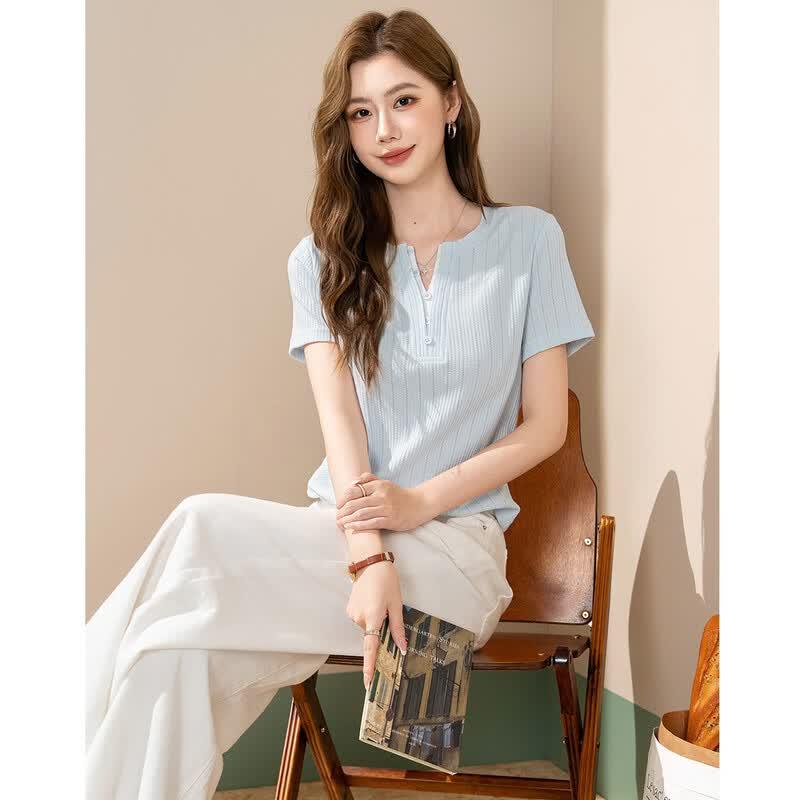 Demana Women's V-Neck Short Sleeve Summer T-Shirt