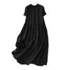 Reversible 2023 Summer Cotton Linen Ruffle Collar Dress with Swing Skirt & Short Sleeves