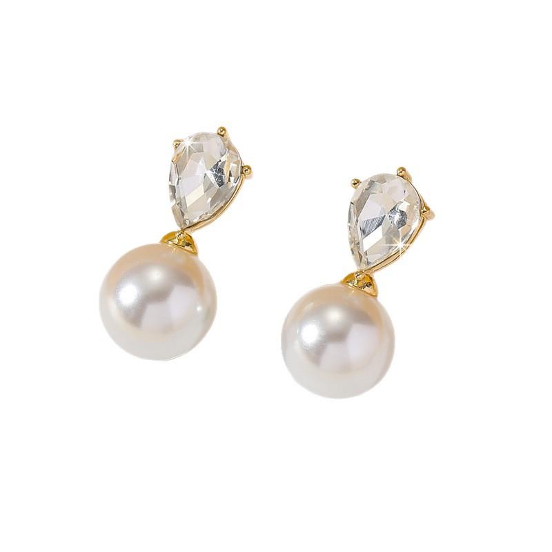 French Style Imitation Pearl Drop Earrings for Women Girls Light Luxury Exquisite Zircon Water Drop Earrings Jewelry Accessories