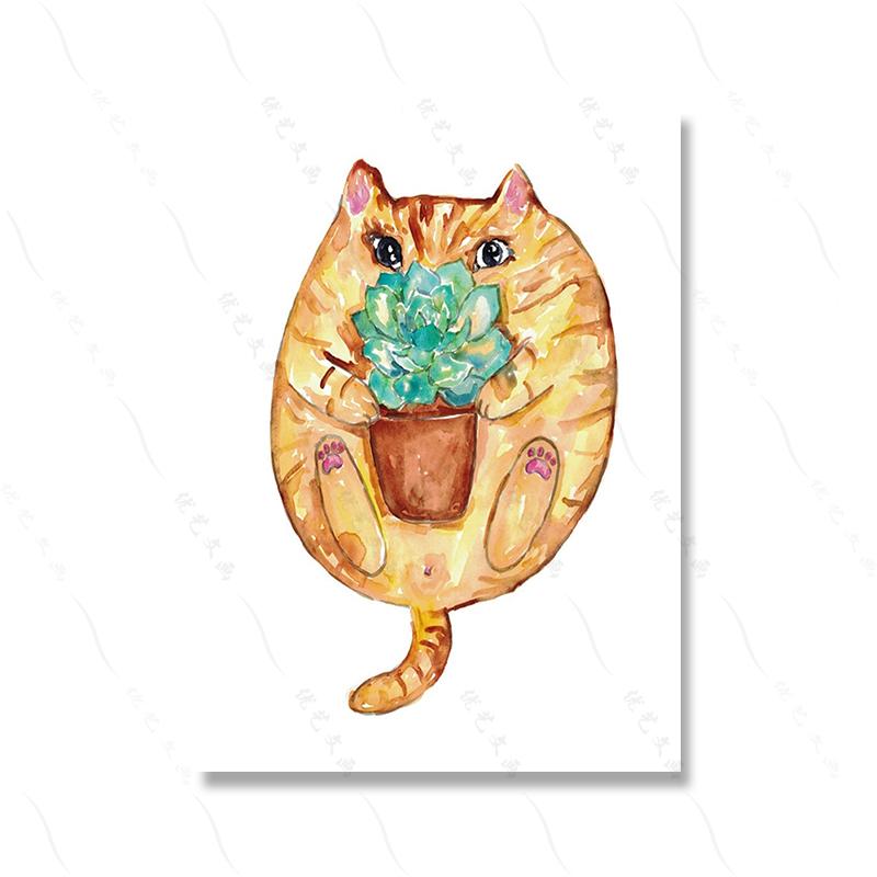 Cat Drinking Coffee Wine Painting Wall Poster Watercolor Art Print Funny Nursery Kitchen Canvas Cute Animal Room Home Decor
