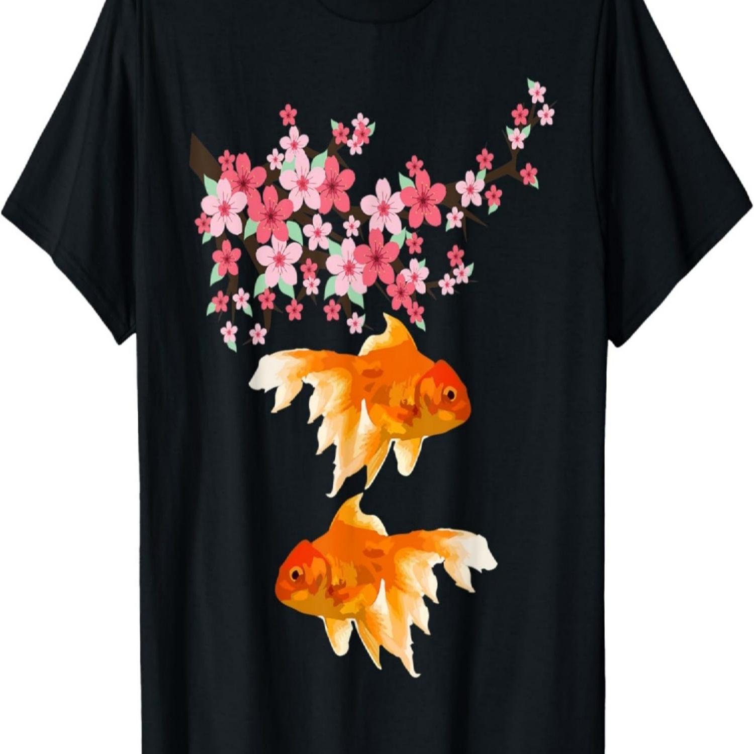 Koi Carp Nishikigoi Fish Cherry Blossoms Men Women T-Shirt(3) S чёрный