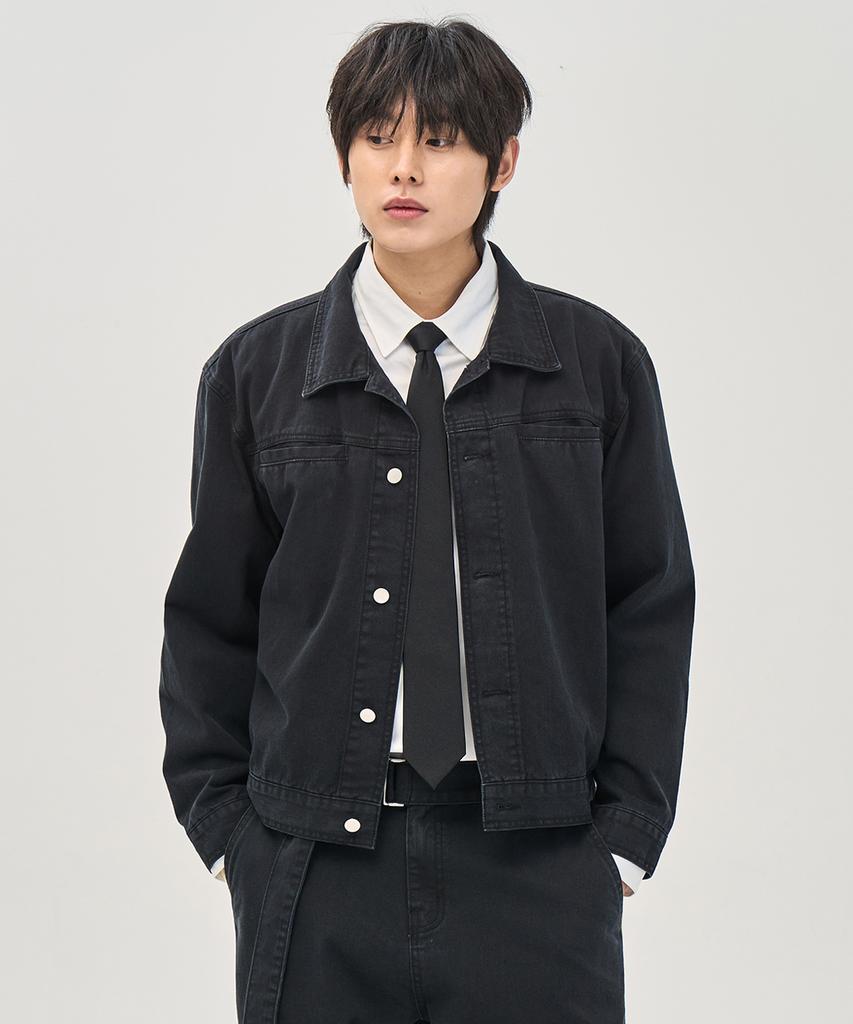 Prairie Washed Crop Trucker Jacket (Black)
