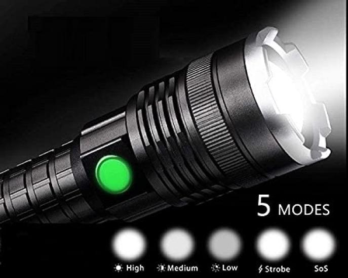 Powerful 5000 Lumens XHP70 LED USB Waterproof and Zoomable Torch Light for Outdoor Emergency Use Flashlight, Rechargeable, Camping,