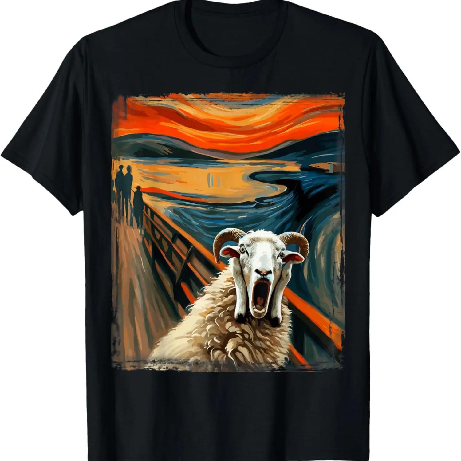 Футболка «Крик экспрессиониста» для любителей овец _ Художественная футболка с овцами S чёрный