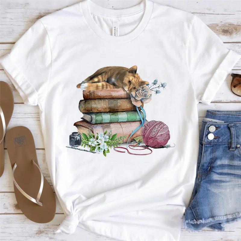 Womens Shortsleeved Tshirt Fashion Book Print Base Shirt Graphic T Shirts  Harajuku  Aesthetic Clothes