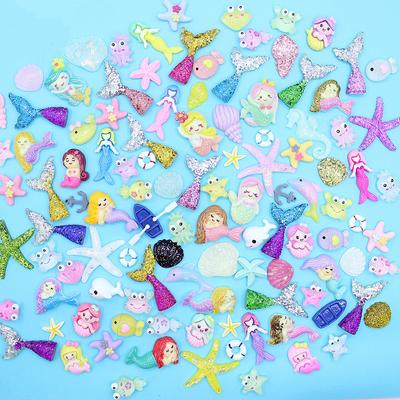 10 Stück Ozean-Serie Charms für Schleimfüller DIY Ornament Telefon Dekoration Meerjungfrau Charms Ton Schleim