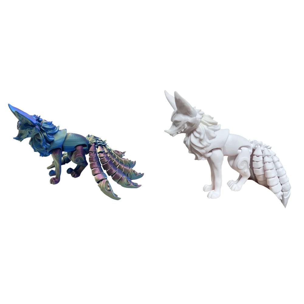18cm 3D Printed Multi-articular Movable Model Handmade Home Decoration Fox Fidget Toy Nine-Tailed Fox Action Figures Desk Decor