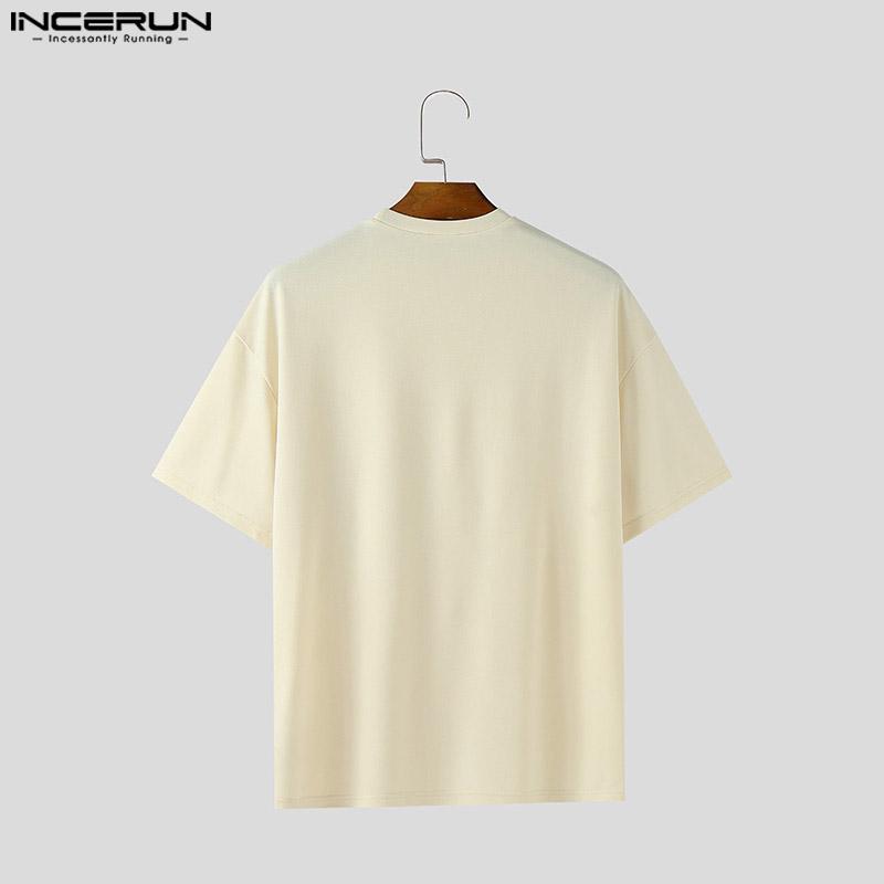 INCERUN Oversized Summer Men O Neck Short Sleeve Crochet Stitching Casual T-Shirts Tops