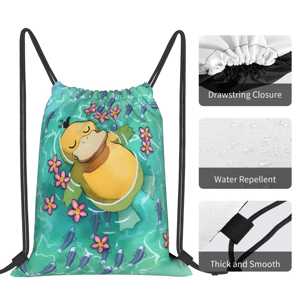 Custom P-Psyducks Drawstring Backpack Women Men Sport Gym Sackpack Portable Manga Shopping Bag Sack