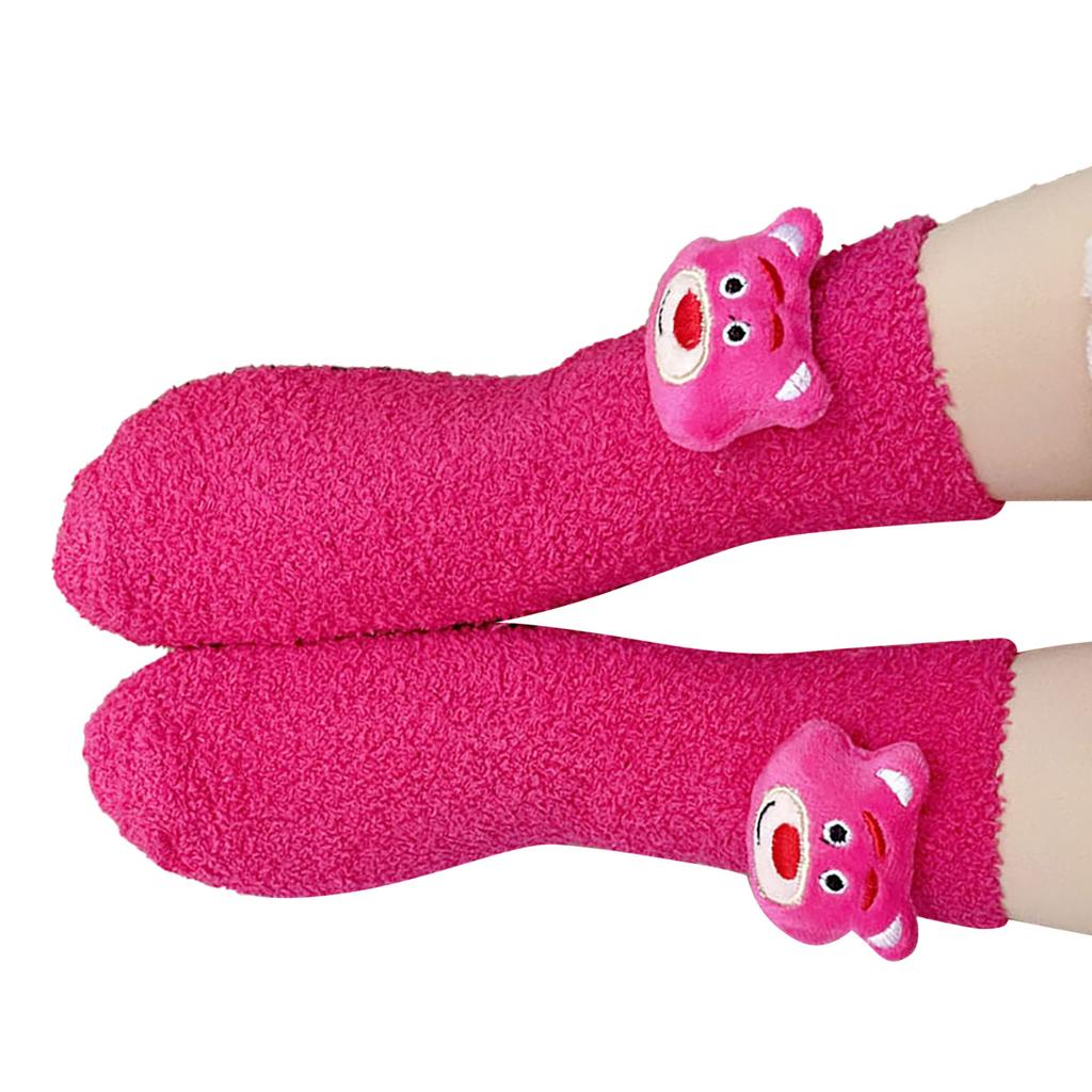 Fluffy Socks Cute Cartoon Decoration Cozy Trendy Coral Fleece Winter Warm Socks for Home Sleep Type 1 32 To 42 Size