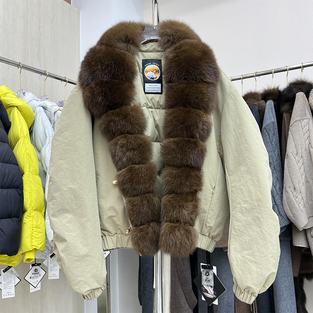 New fox fur big fur collar Parker goose down jacket women's short loose foreign style jacket tide