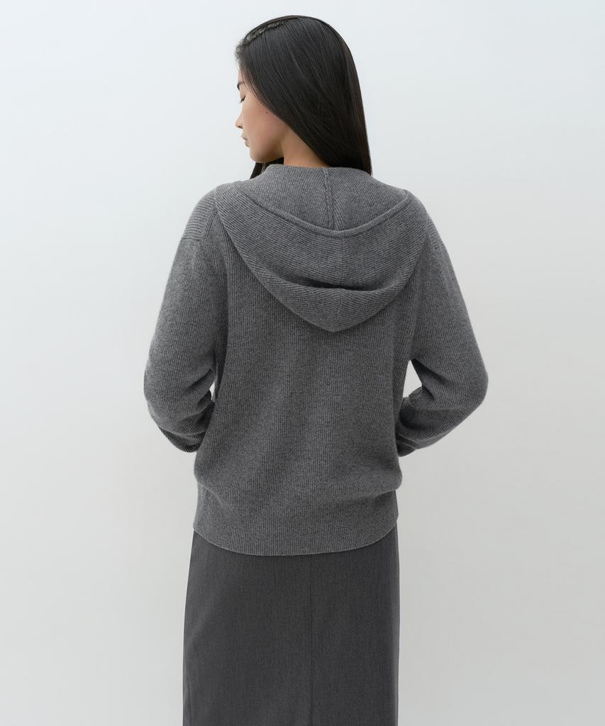 MUSINSA STANDARD WOMAN [Victoria Wool] Women'S Minimal Ribbed Hooded Knit Zip-Up [Heather Grey]