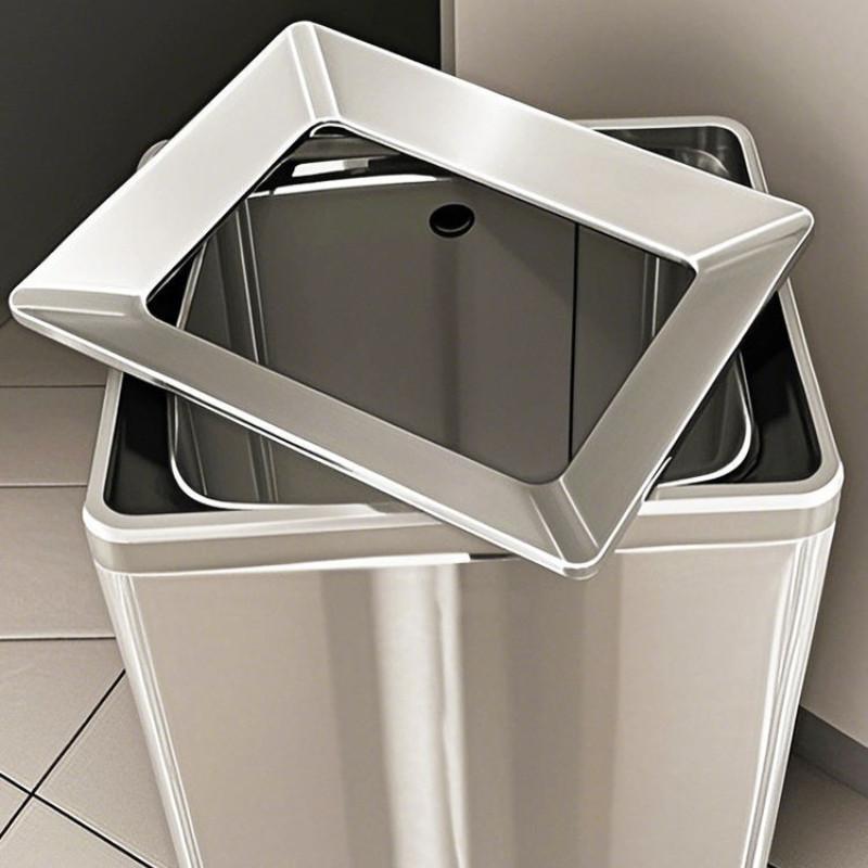 50L Large Capacity Stainless Steel Trash Can Without Cover Commercial Public Area Dustbin Office Garbage Storage Container