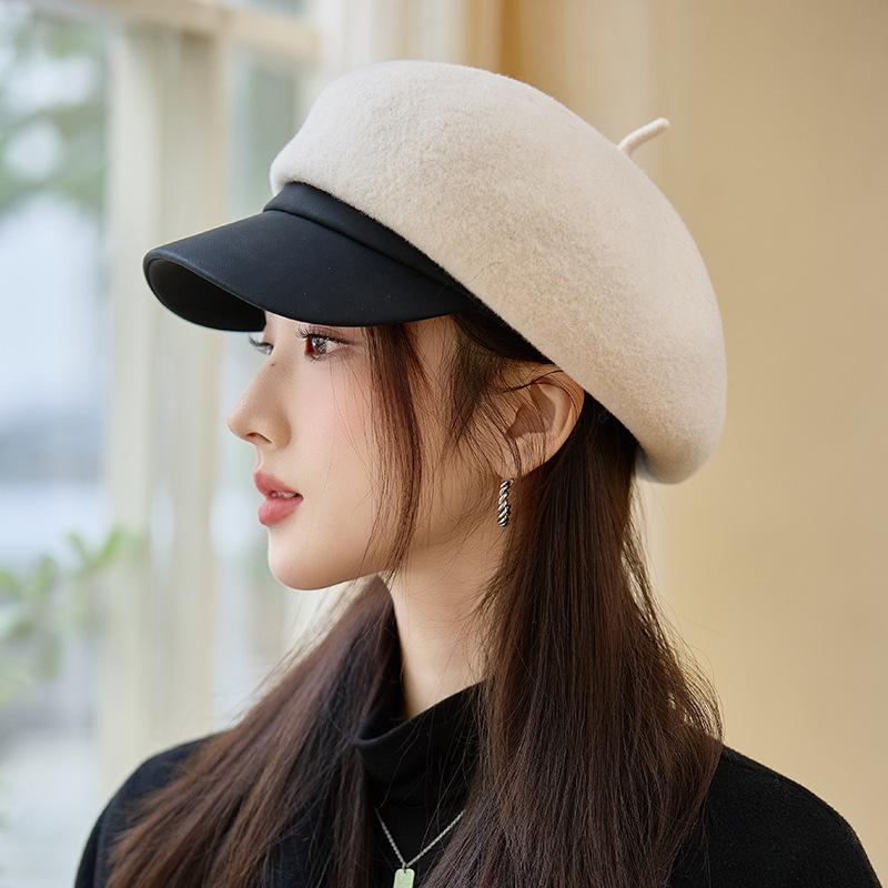 Autumn and Winter New Female British Style Duck Tongue Beret Outdoor Warm Painter Hat Newsboy Hat