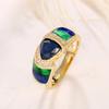 Elegant Vintage Triangle Cut Sea Blue Ring with Synthetic Zirconia Accents – Golden-Plated Copper Band for Women, Perfect Wedding or Bridesmaid Party