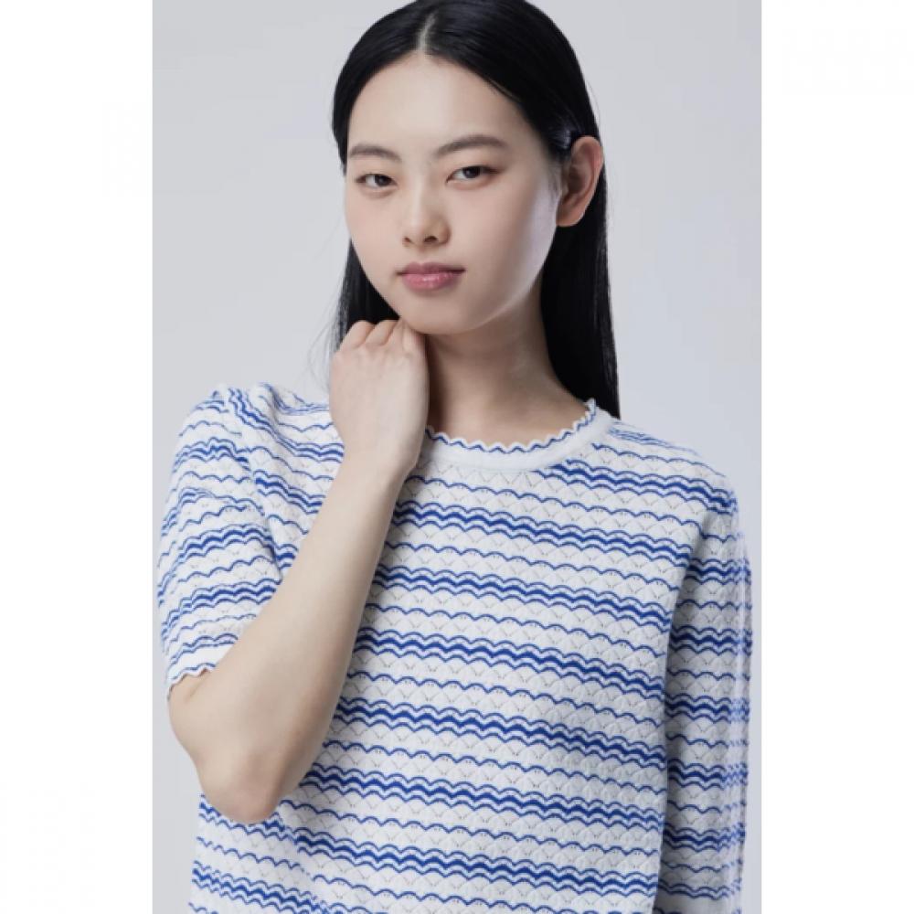 Benetton Women Scallop Line Short Sleeve Knit Bakp62631