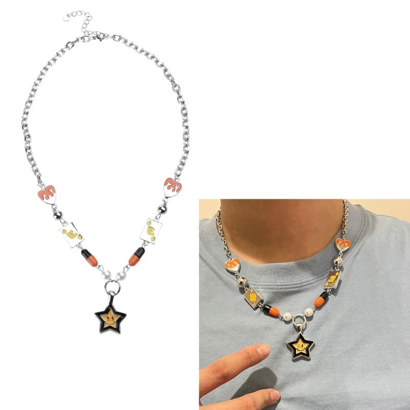 Y2K Heart Star Bead Pendant Necklace for Women Fashion Egirl Punk Grunge Clavicle Chain Fashion Valentines Day Gifts