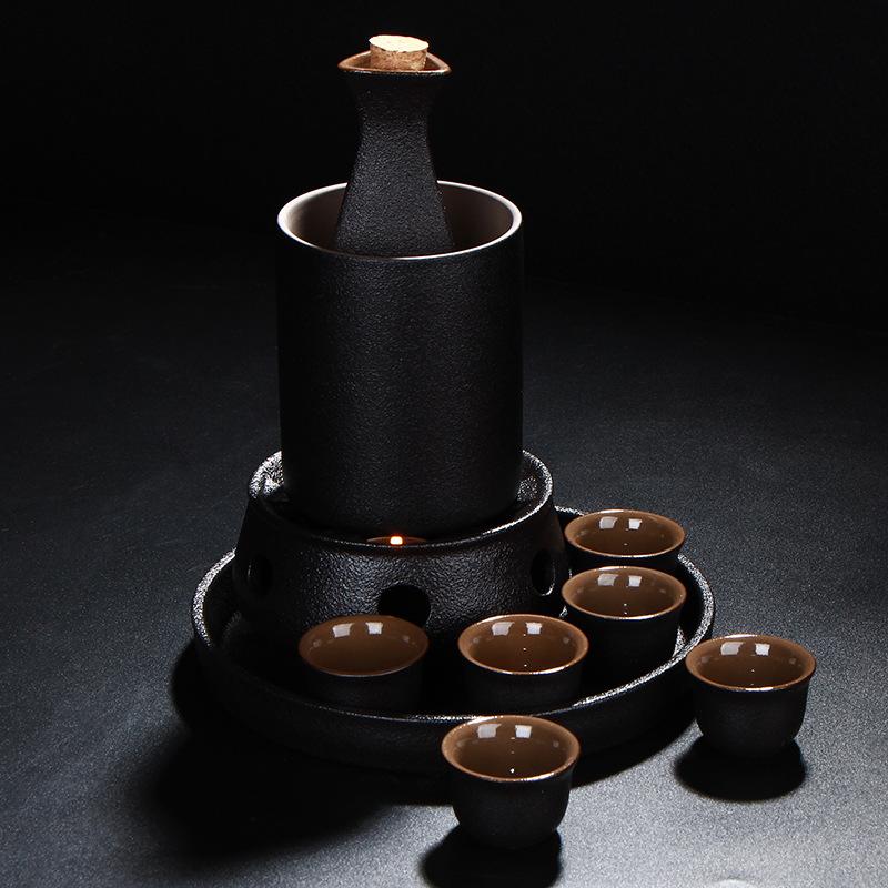 Household Japanese-style Shochu Pot Black Pottery Sake Ceramic Small Wine Cup Wine Dispenser White Wine Glass Warm Wine Wine Set