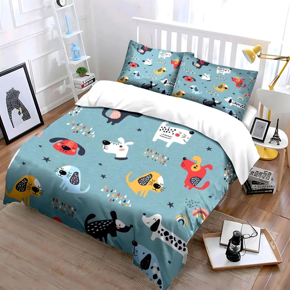 Cute Cartoon Dog Decor Set Soft Comfortable Duvet Cover Bedding Set Included 1*Duvet Cover & 2*Pillowcases gift