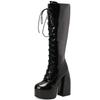 Sexy Lace Up Platform Long Boots Women Thick Gothic Heels High Knee Boot Winter Red Black Green Fetish Party Shoes Large Size 48
