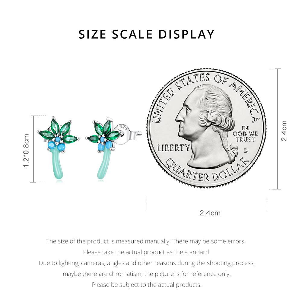BAMOER 925 Sterling Silver Coconut Tree Stud Earrings for Women Green Zirconium Piercing Earrings Fine Jewelry Wedding Gift