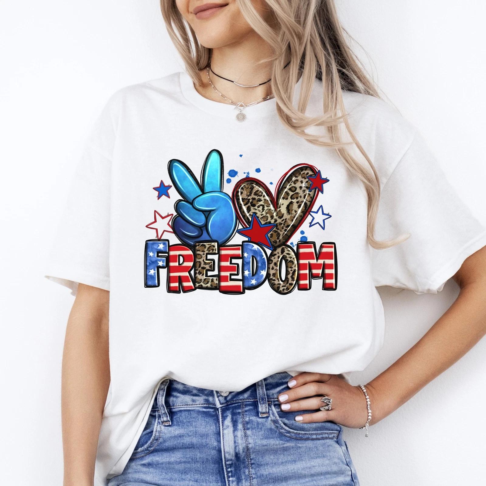 Peace Love Freedom T-shirt gift America Independence Day July 4th tee 3XL
