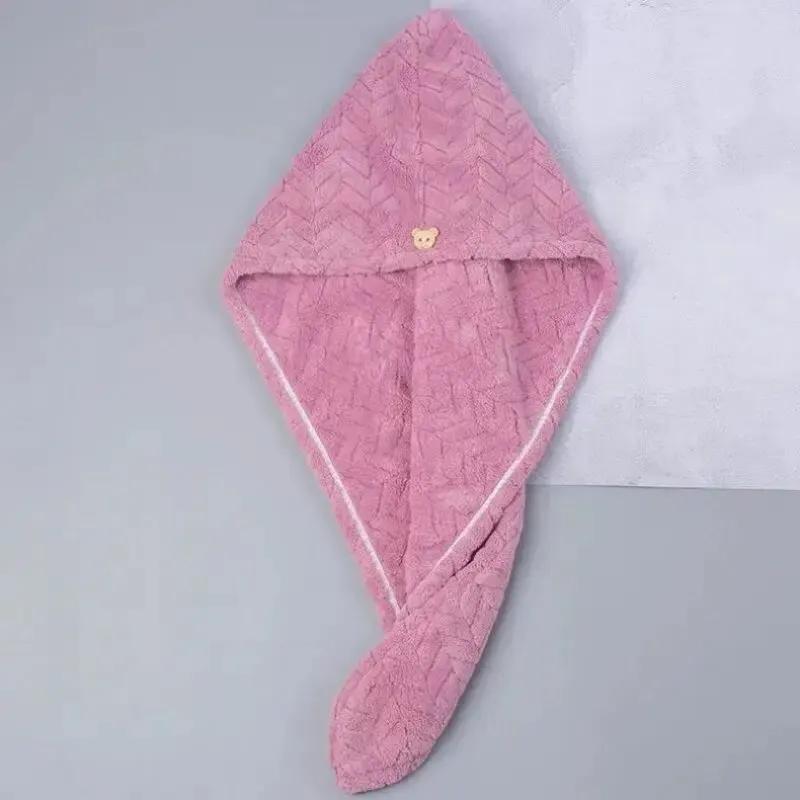 Wheat Ears Dry Hair Cap Coral Velvet Cute Bear Buckle Soft And Comfortable Simple Water-Absorbent Quick-Dry Shower Cap