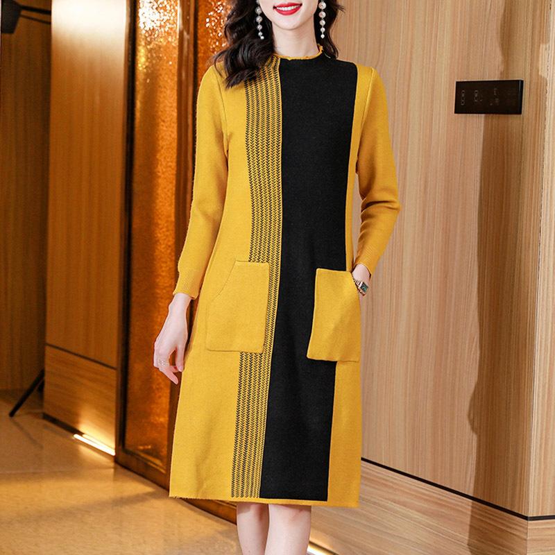 Mid-length Sweater Women's Autumn and Winter Half Turtleneck Pullover Fashionable Large-sized Knitted Sweater Dress