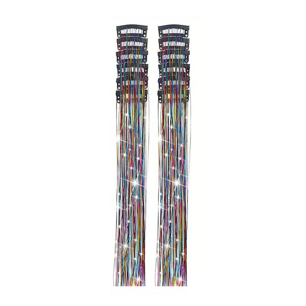 Heat Resistant Glitter Tinsel Hair Extensions Silk Hair String Extensions  For Kids Girls Women