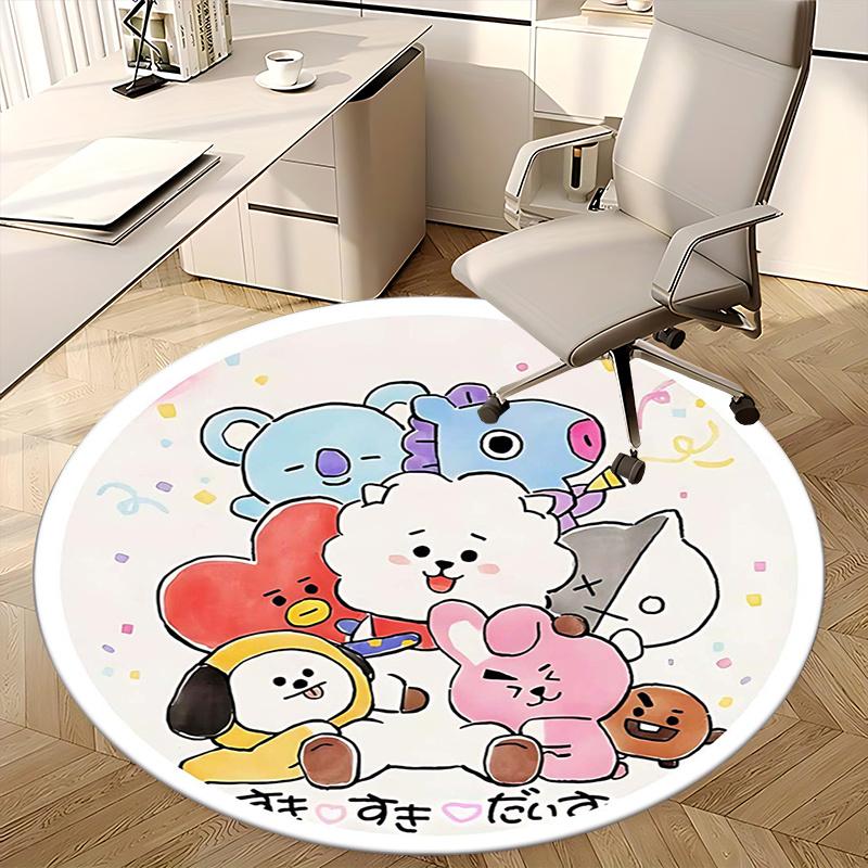 BT21 Character,Cartoon Decal Chair Mat Round Rug Office Carpet, Non Slip, Suitable for Living Rooms, Bedrooms Decor.1205176a