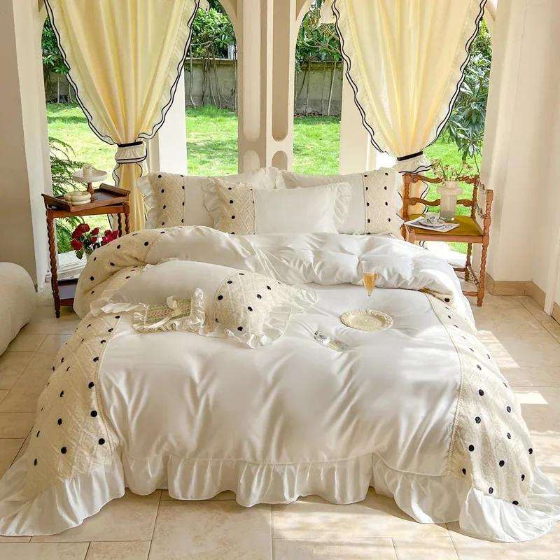 

Korean Princess Style Chiffon Bedding Set 100% Cotton Elegant King Size Duvet Cover Set with Sheets Quilt Cover and Pillowcases 1.5m bed sheet