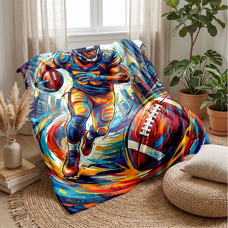American Football Helmet blanket Personalized Name Flannel Blanket Soft Cozy Plush Throw for Sofa Bed Lightweight Home Decor