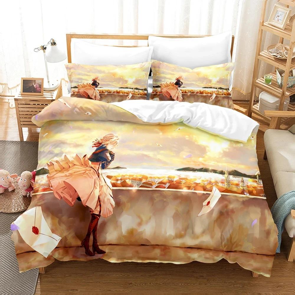 

Аниме Фиолетовый Evergarden Постельное белье Комплект для мальчиков и девочек Твин Queen Size Пододеяльник Наволочка Кровать Дети Взрослый Домашний Текстиль Текстиль 70x133cm 2pcs