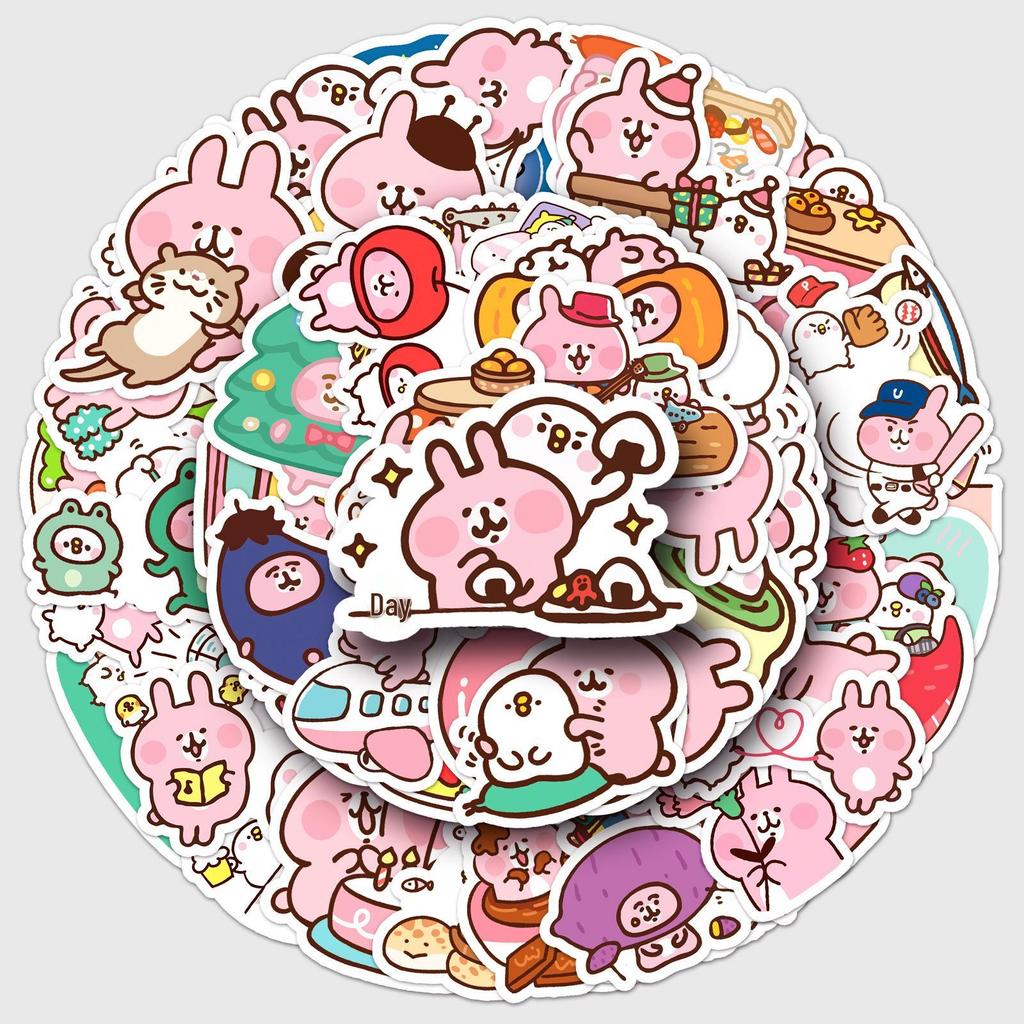 52 Kanahei Cartoon Stickers: Cute Pink Bunny Expressions for Decorating Water Cups, Phone Cases, Planners