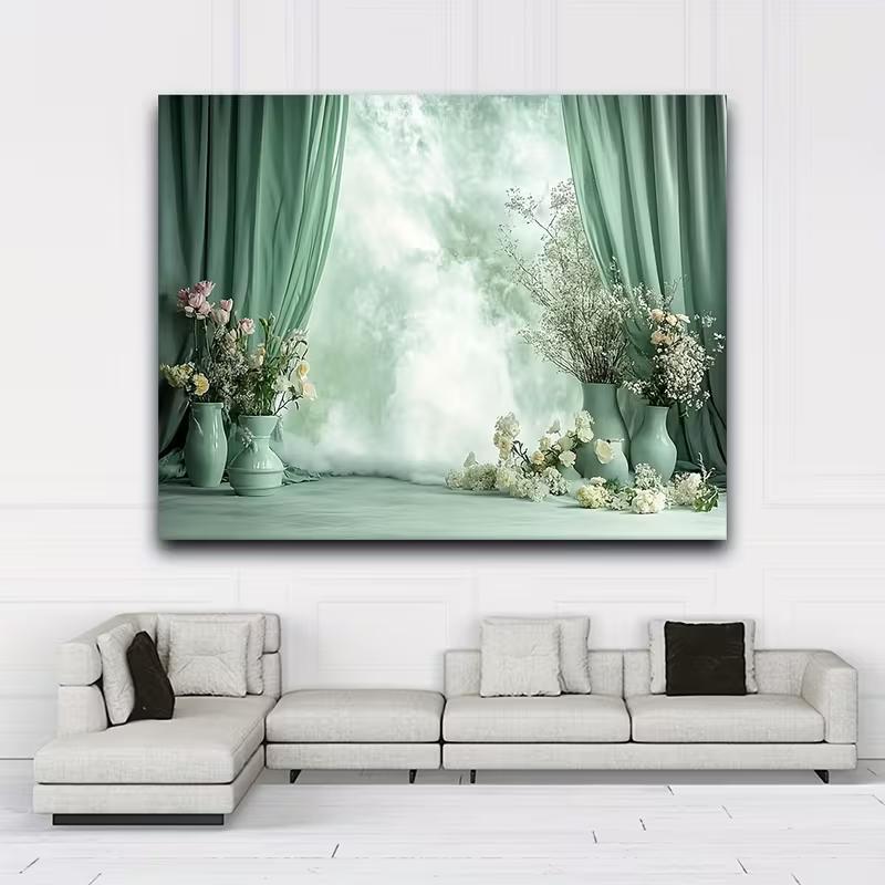 2D Elegant Mint Green Floral Drape Backdrop Photo Booth Background Cloth
