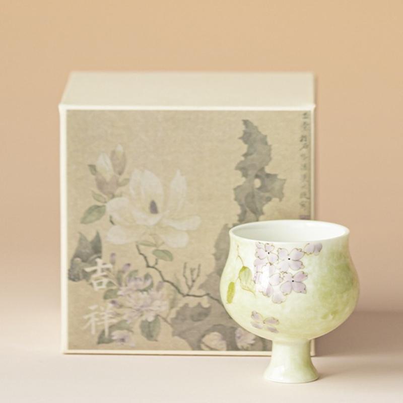 Hand-painted Hydrangea Tea Cup Household Ceramic Kung Fu Tea Set Chinese Master Cup Coaster Teaware Drinkware Kitchen Supplies