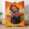 1pc Chucky Blanket with Custom Name, Gift, for Men and Women, Soft Blanket, Good for Sofa Bed Couch Travel, Lightweight Flannel Blanket