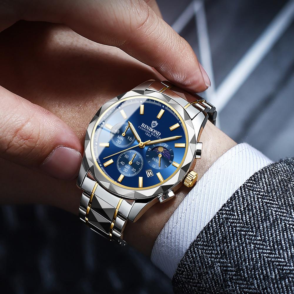 BINBOND Luminous Waterproof Quartz Wristwatch for Men Accurate Luxury Auto Date Chronograph Men's Watch Fashion Durable Reloj