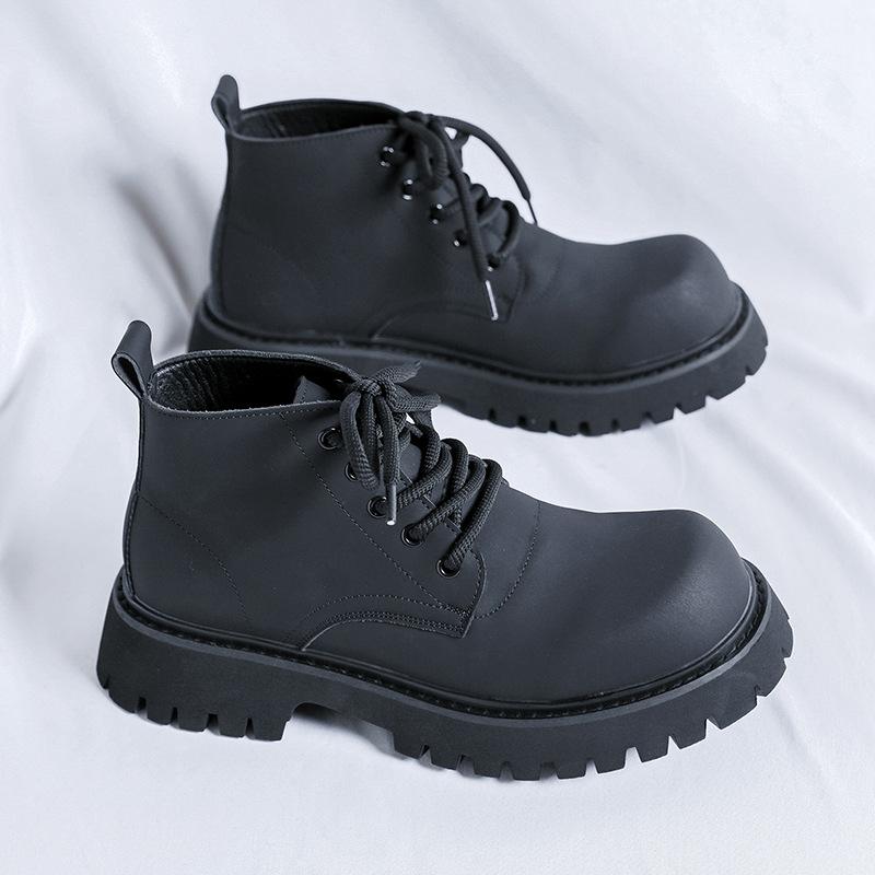 Martin Boots Men'S New High-Top Big-Headed Leather Shoes Derby Shoes Thick-Soled Heightening Tooling Short Boots 32053-R