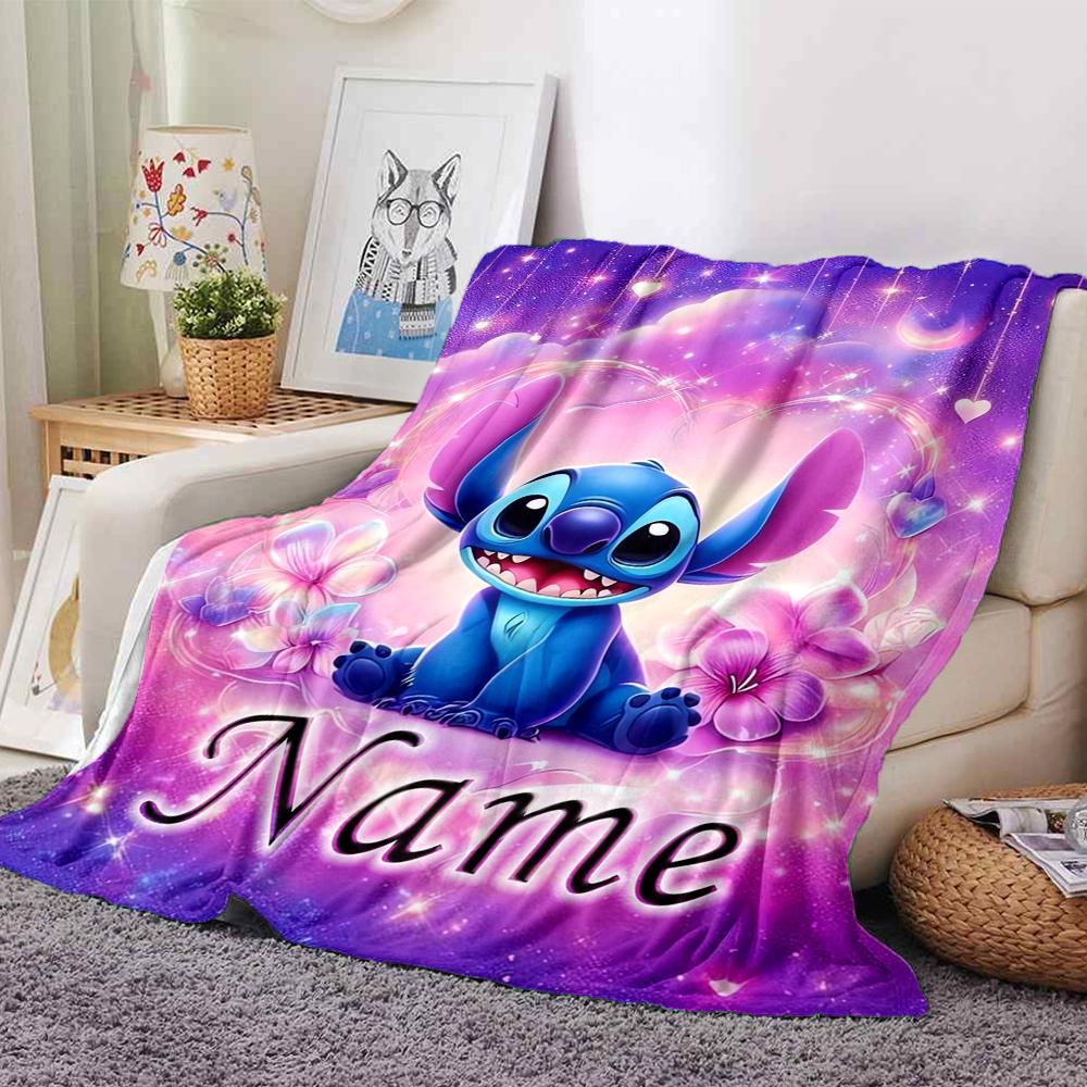 Custom Name Butterflies Stitch's Adventure blanket for Couch & Bed, Plush Cozy Fuzzy Blanket Super Soft & Warm Blankets for Fall and Winter. 0908329