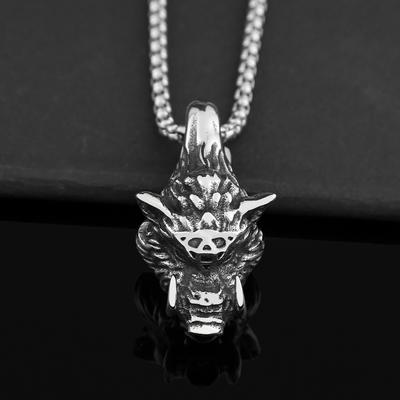 Men's Personality Titanium Steel Necklace Retro Domineering Stainless Steel Wild Boar Animal Pendant Decorative Pendant