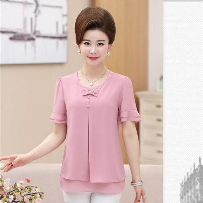 Summer Middle-aged Women's Top Plus Size New Summer Women's Loose Short Sleeved T-shirt Chiffon Shirt