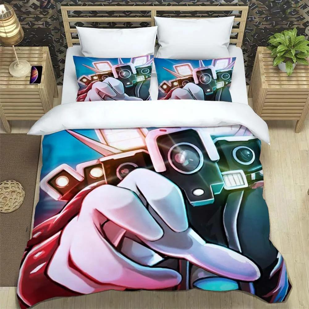 Cartoon print duvet cover with pillowcase, Skibidi Toilet duvet cover set home bedroom bedding set adult bedroom boy duvet cover