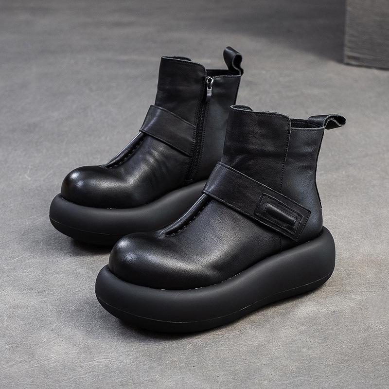 GKTINOO Genuine Leather Women Short Boots Retro Round Toe Shoes 2025 New Winter Handmade Soft Sole Flat Platform Boots