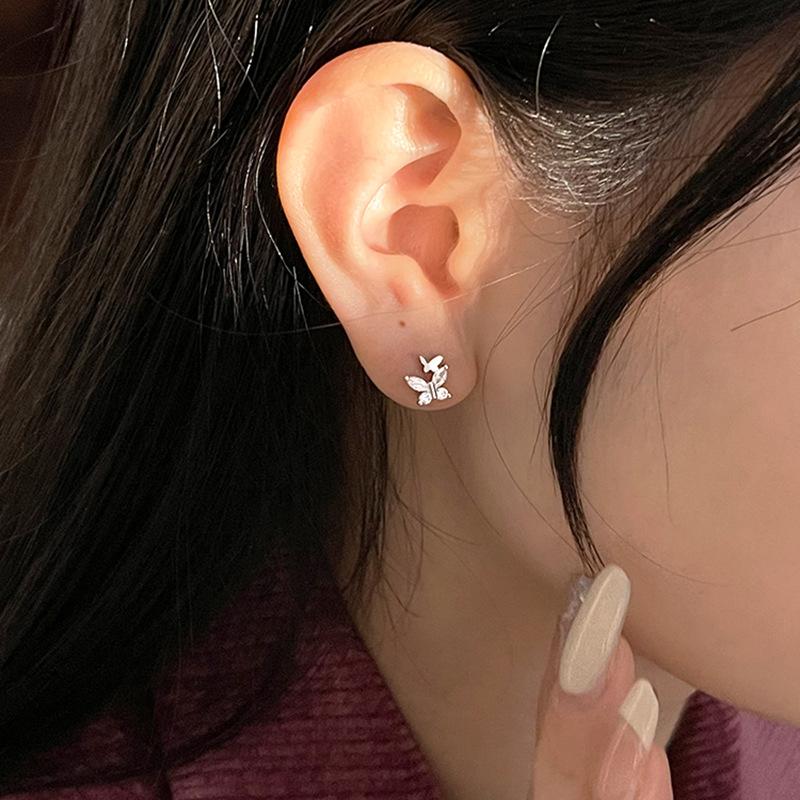 Sparkle Butterfly Earrings for Women, Luxury Tiny Double Butterfly Studs, Summer Trendy Fashion Jewelry