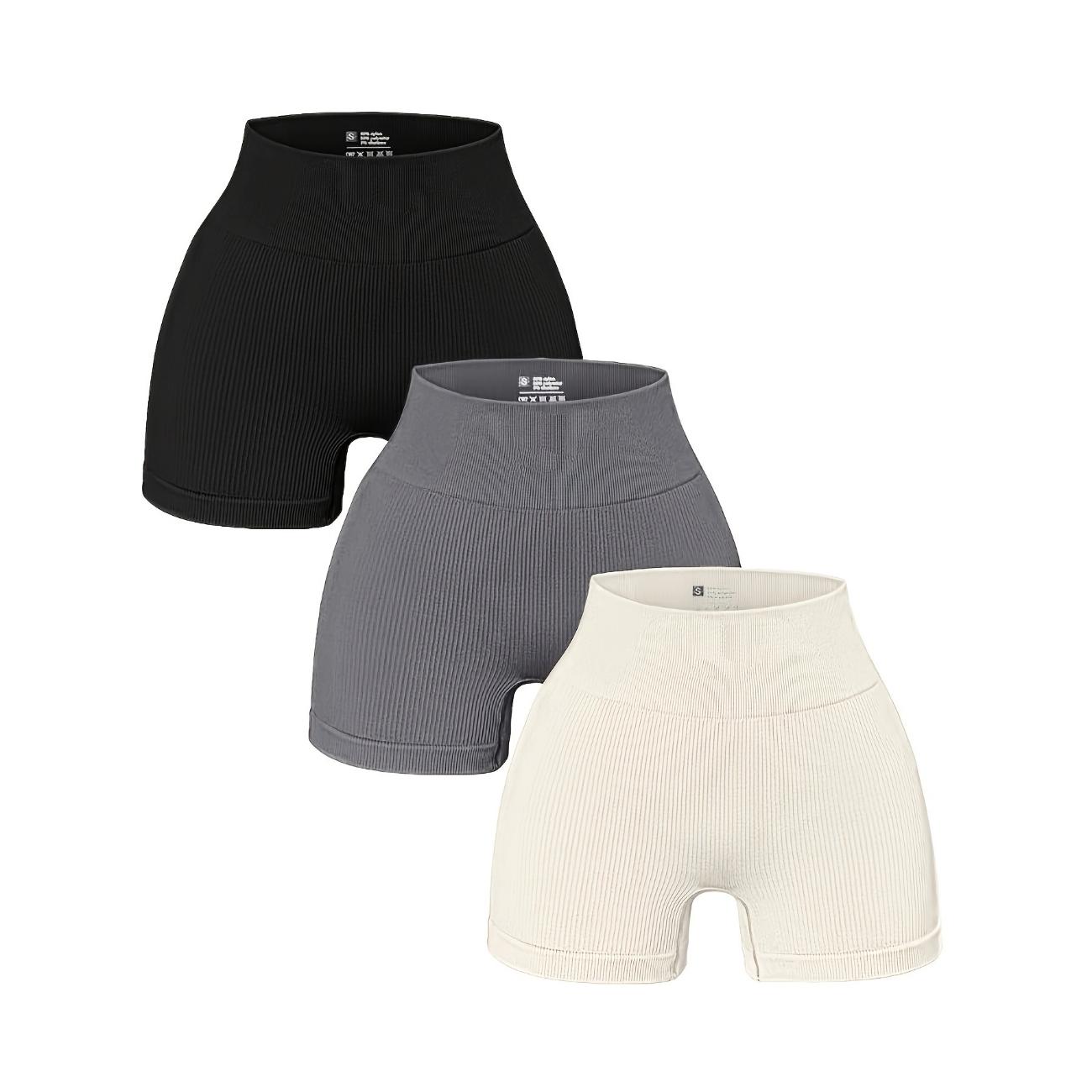 

Женские бесшовные шорты для йоги из 3 частей с высокой талией и рубчатой вязкой - ультраэластичная, влагоотводящая, быстросохнущая ткань из нейлоновой смеси, тянущейся в четырех направлениях S