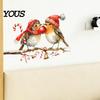 Holiday Window Decals Christmas Birds On Tree Branch Wall Sticker, Cute Watercolor Bird Decal Removable Glass Clings with Ball, Candy